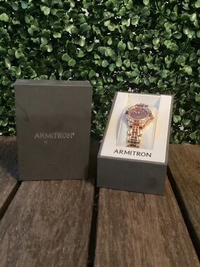 Armitron Rose Gold Tone Bracelet Watch with Crystal Bezel